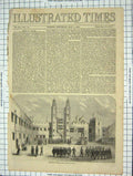 Original Old Antique Print 1860 Eton School Drill Procession London Victorian