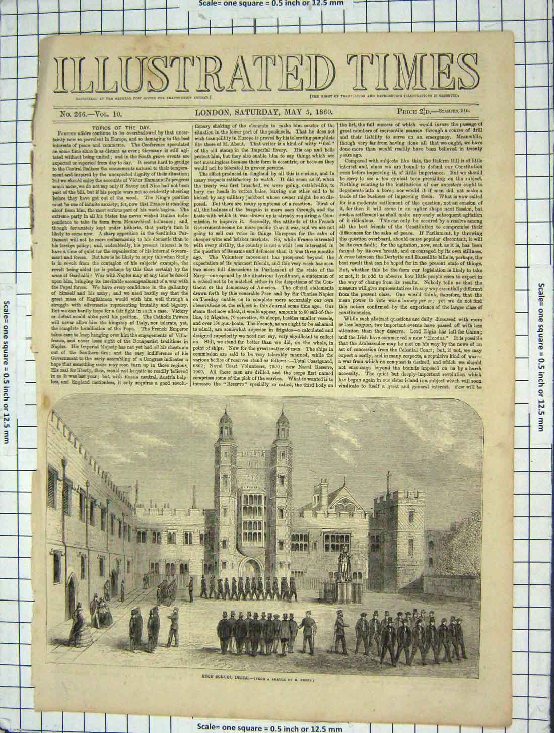 Original Old Antique Print 1860 Eton School Drill Procession London Victorian