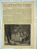 Original Old Antique Print 1860 Sunny Moments Garden Dog Lady Man Romance 19th