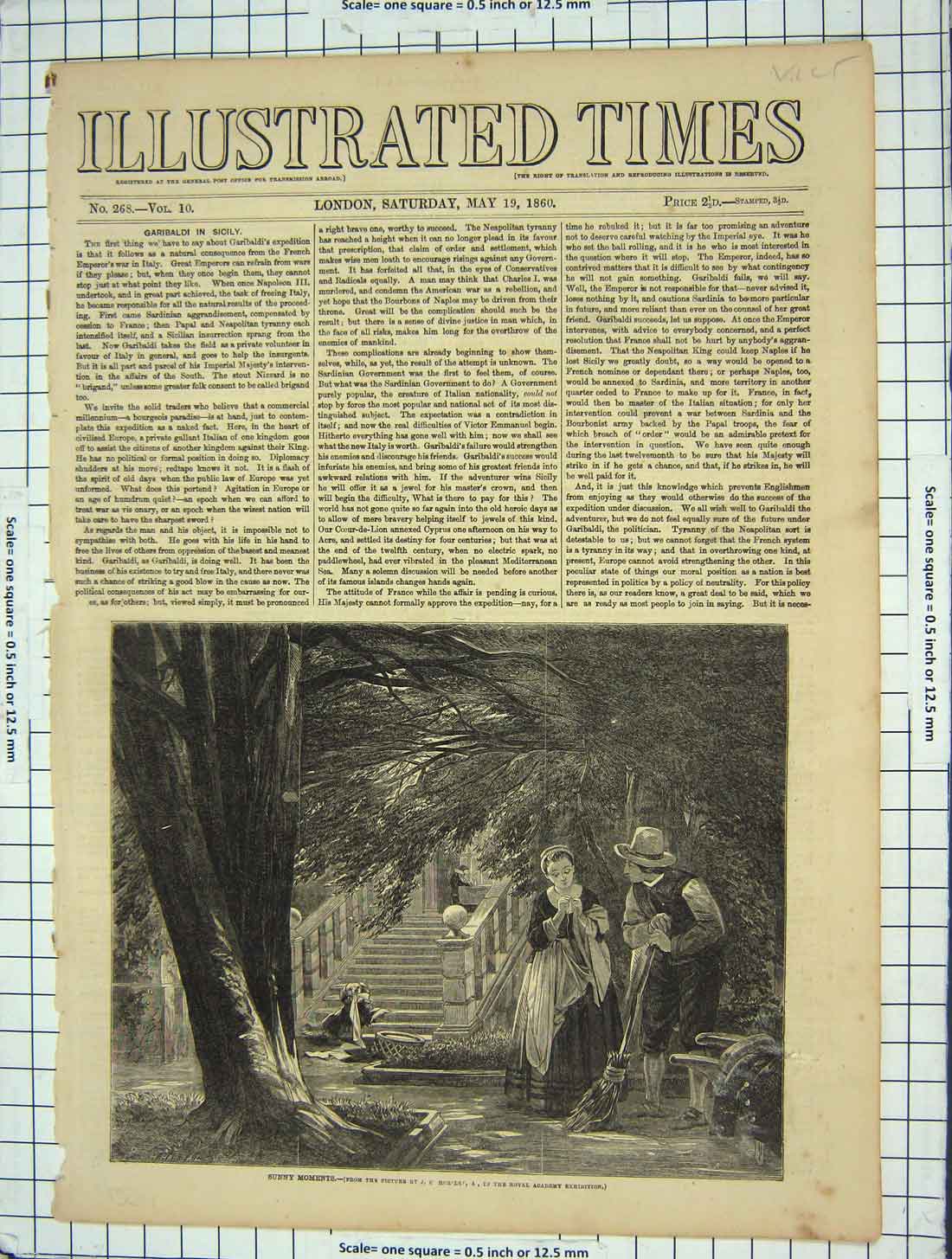 Original Old Antique Print 1860 Sunny Moments Garden Dog Lady Man Romance 19th