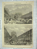 Original Old Antique Print 1861 Building International Exhibition Nave London