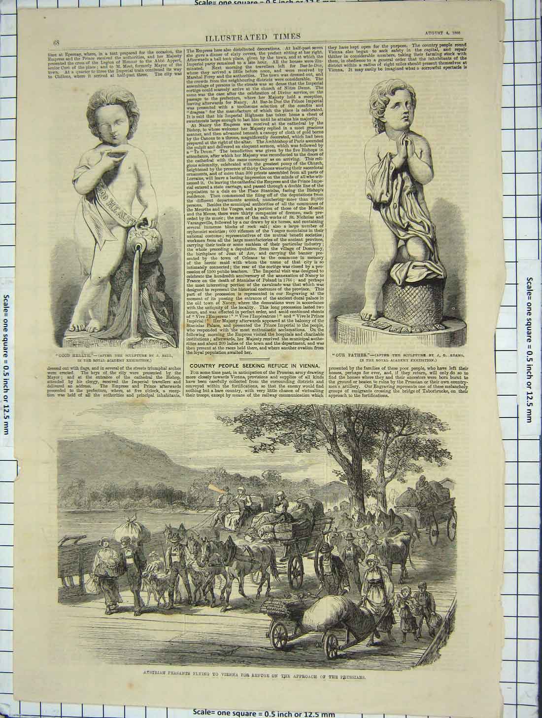 Original Old Antique Print 1866 Austrian Peasants Vienna Sculpture Adams Bell