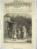 Original Old Antique Print 1866 Winter Scene Frozen Spiders Webb Children 19th