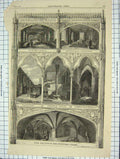 Original Old Antique Print 1866 Crypt Chapter House Westminster Abbey Jerusalem