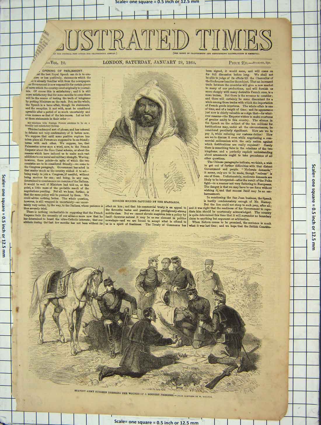 Original Old Antique Print 1860 Moorish Sier Spanish Army Surgeon Prisoner 19th