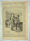 Original Old Antique Print 1860 Loiterers Man Lady Water Jug Cart Romance 19th