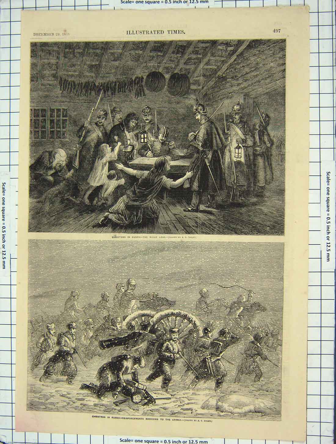 Original Old Antique Print 1855 Christmas Russia Night Levy Siers Crimea War