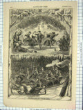 Old Antique Print 1855 Christmas Baltic Sleighing Torchlight Dalecarlian 19th