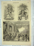 Old Antique Print 1855 Reception Queen Corps Palace Elysee Paris France 19th