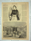 Original Old Antique Print 1856 Nurse Imperial Baby Prince Sleeping Apartment