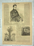 Old Antique Print 1856 Portrait Baron Manteuffel Train Flower Stands Vase 19th