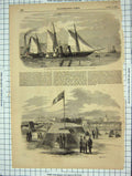 Old Antique Print 1856 King'S Bastion Portsmouth Ship Flying Fish Harbour 19th