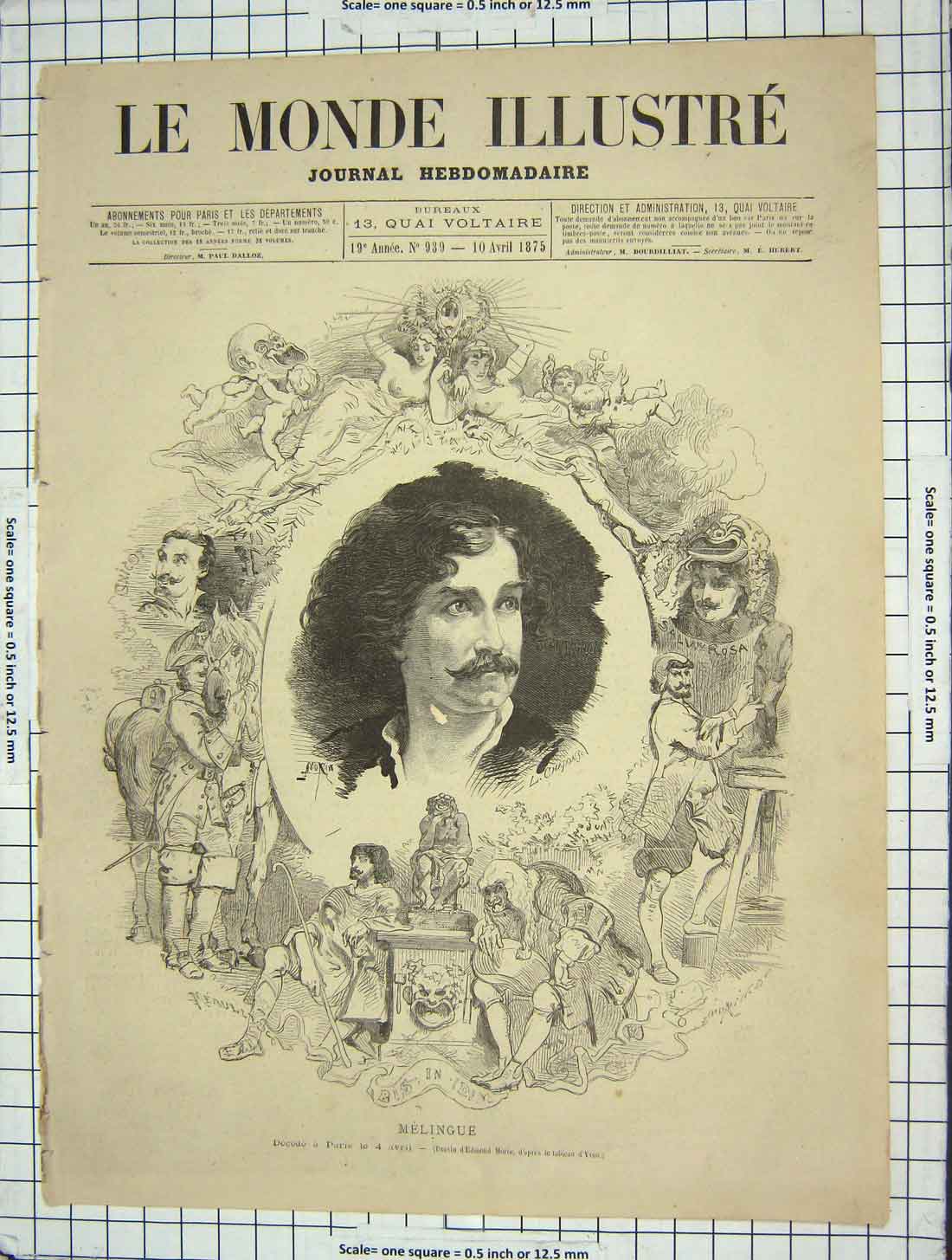 Original Old Antique Print 1875 Portrait Melingue Paris France 19th