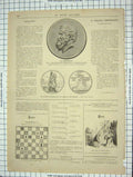 Original Old Antique Print Chess Board Denecourt Medallie Chaplain