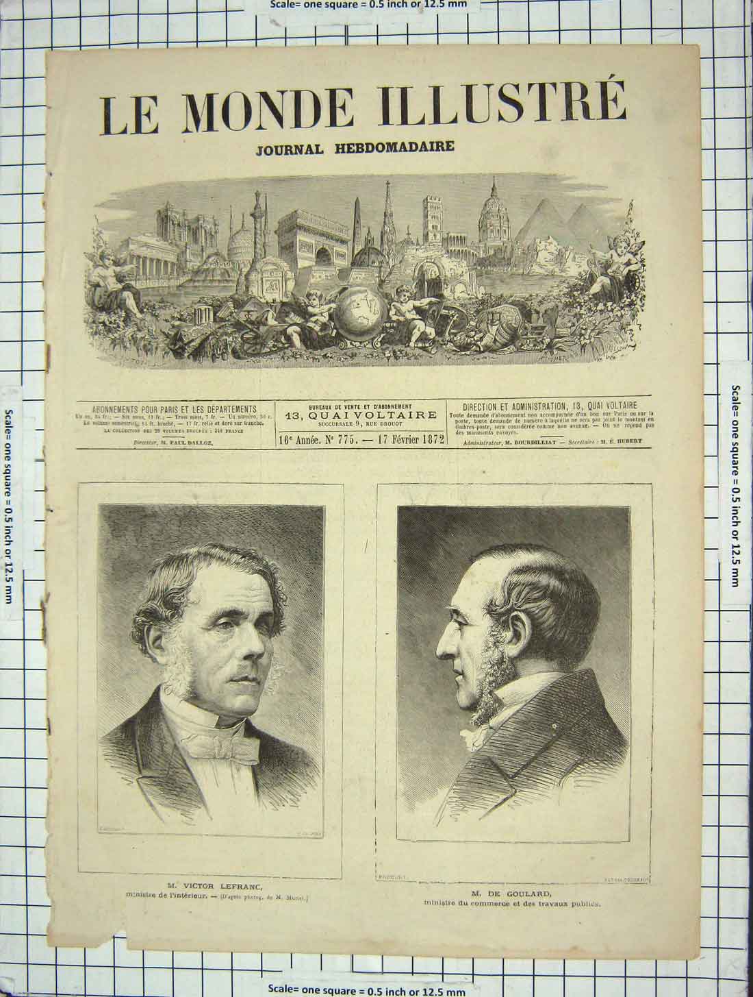 Original Old Antique Print 1872 Portrait Victor Lefranc Goulard 19th