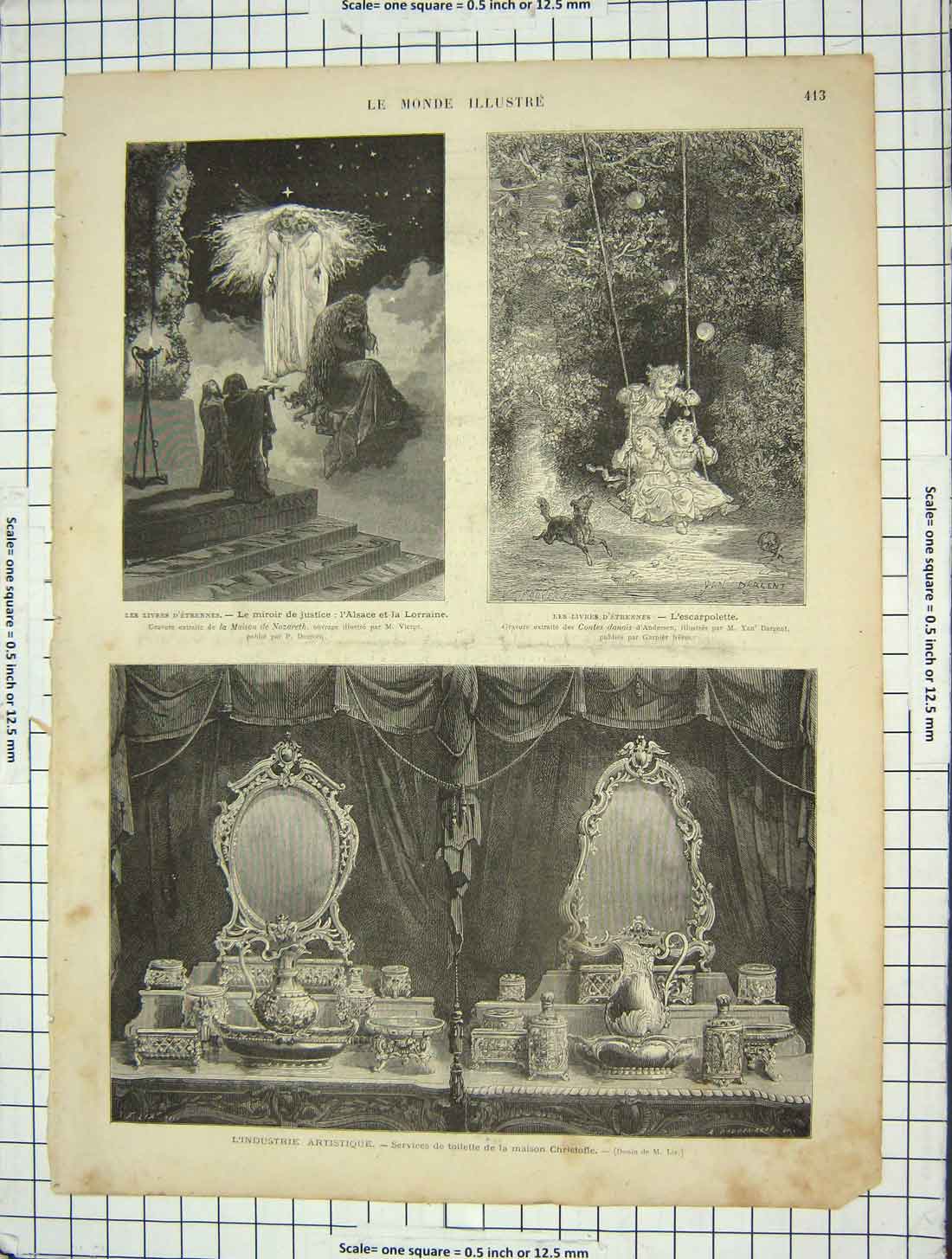 Old Antique Print Toilette Maison Chistofle Children Swing Lorraine Angel