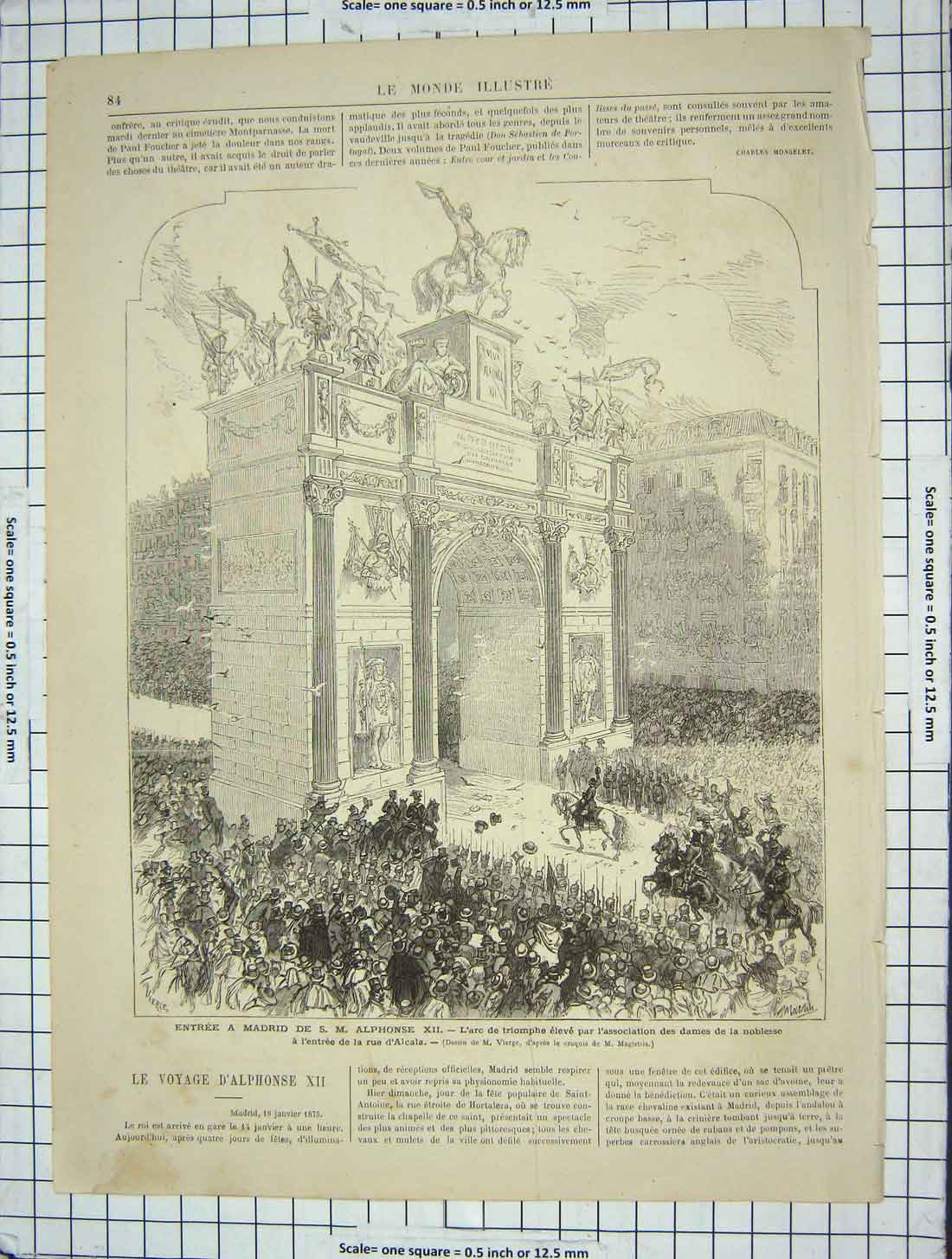 Old Antique Print EntrÇe Madrid Alphonse King Arc Triomphe Paris France 18th