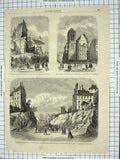 Original Old Antique Print Paris Montagne Sainte-Genevieve Monge Chardonnet