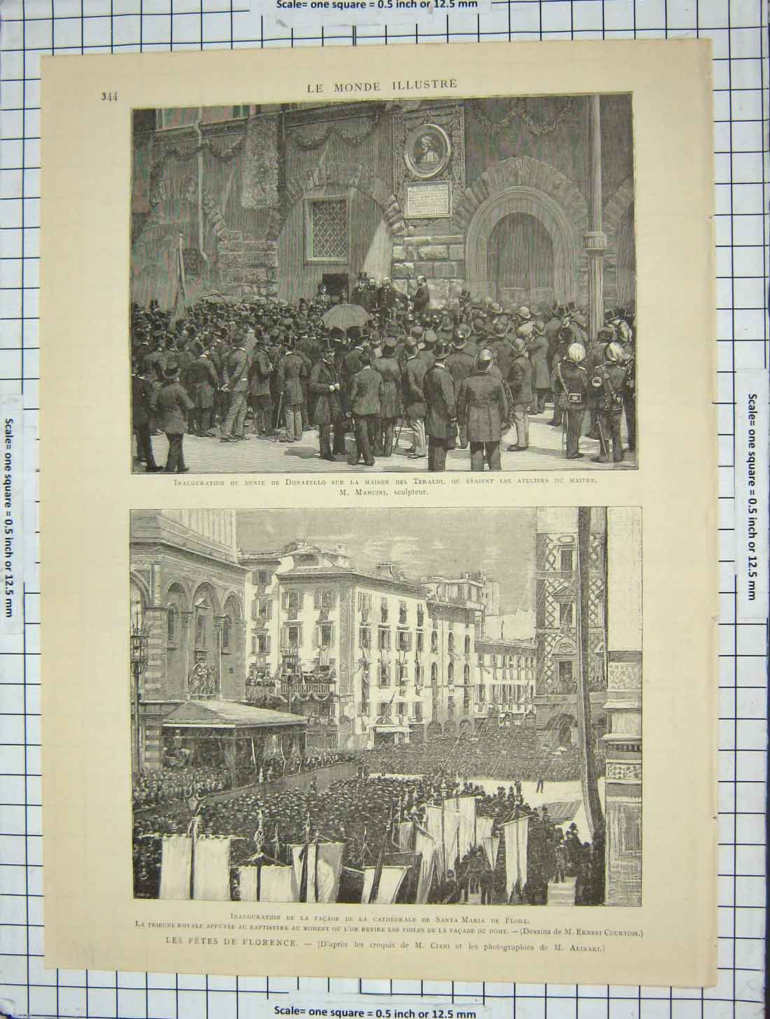 Original Old Antique Print Donatello Maison Teraldi Fetes Florence Sant Maria