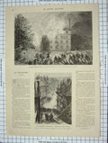 Original Old Antique Print Floods France Inondations Chambery Rue Coliege Fire