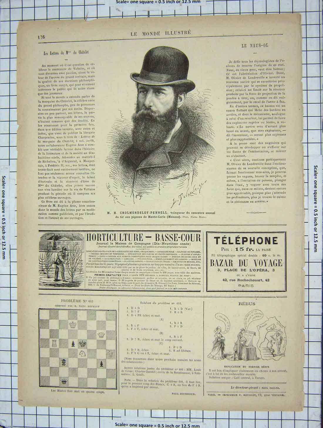 Original Old Antique Print Portrait Cholmondeley Pennel Monaco 19th
