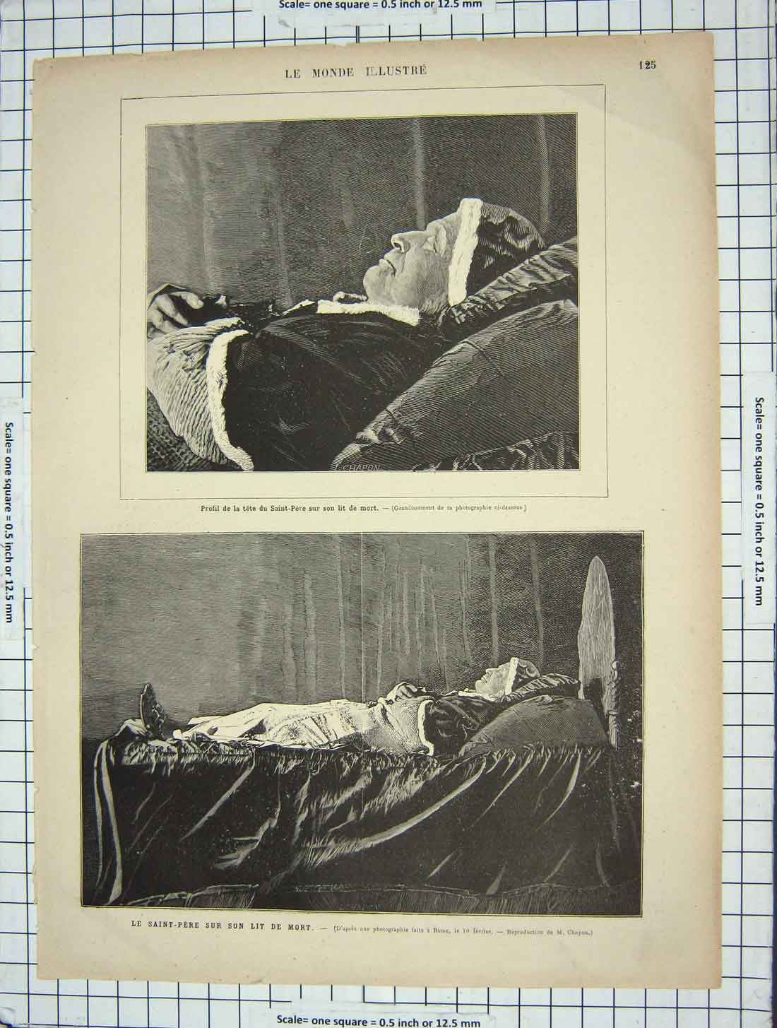 Original Old Antique Print Le Saint-Pere Sur Son Lit Mort Lady Death Bed Rome