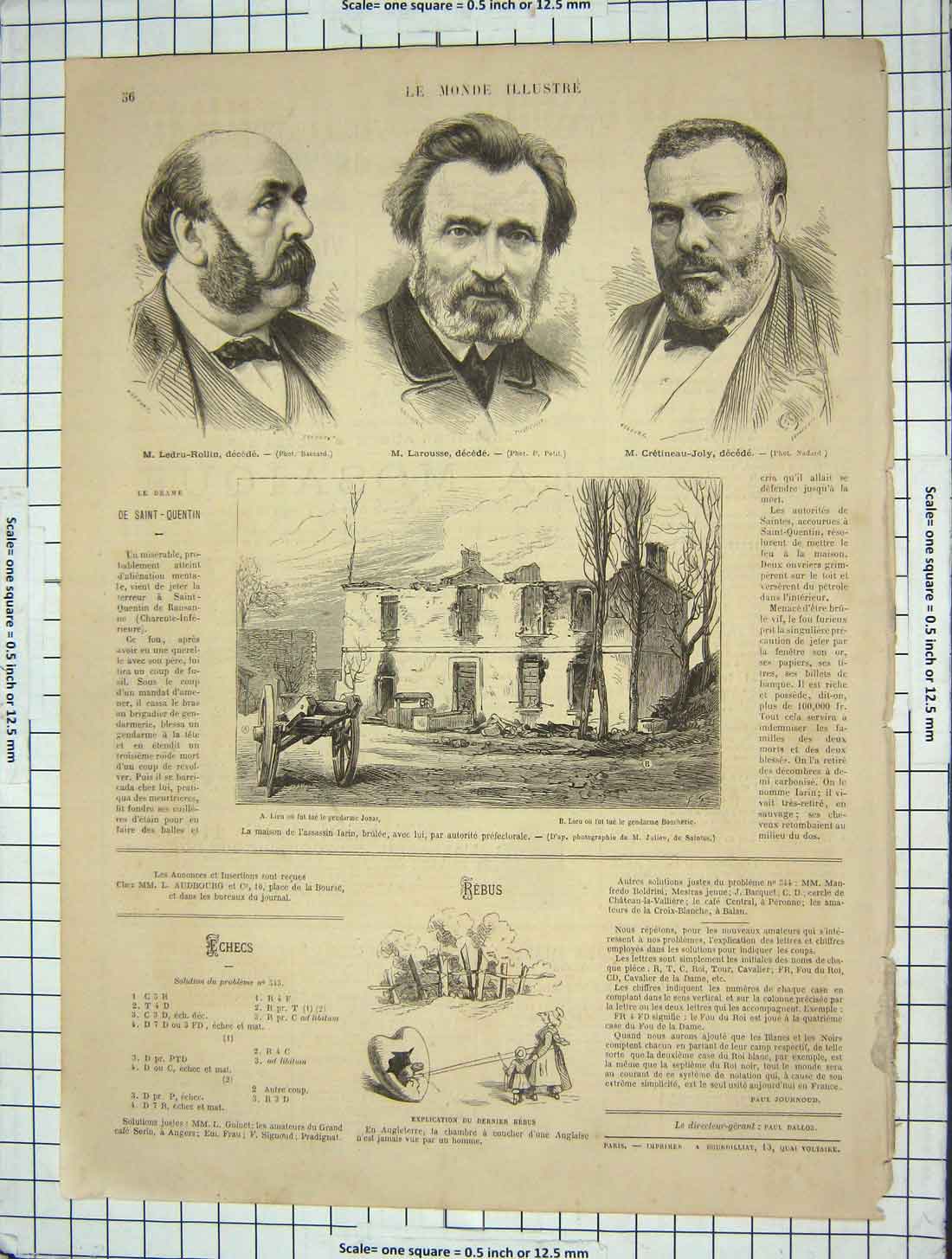 Original Old Antique Print Portrait Ledru-Rollin Decede Larousse Cretineau-Joly