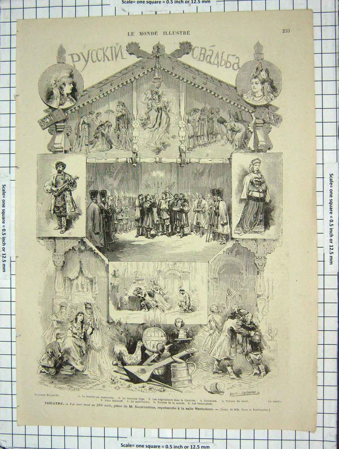 Original Old Antique Print Theatre France Soukhonine Ventadour 20th Century