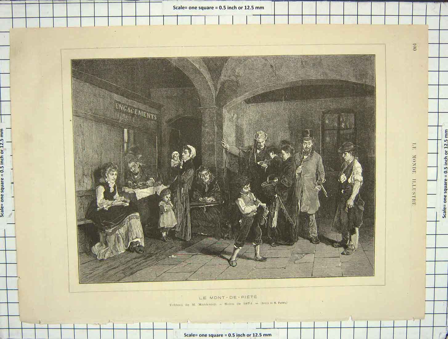 Original Old Antique Print Le Mont-De-Piete 1874 Tableau Munkaesy Victorian