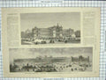 Original Old Antique Print Chili Palais Santiago Building Architecture Tram