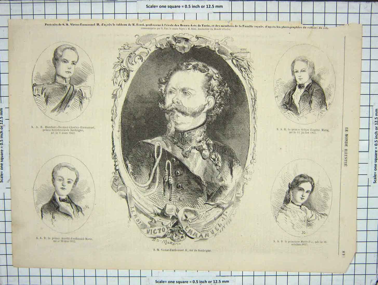 Original Old Antique Print Portrait Victor Emmanuel Prince Othon Ferdinand