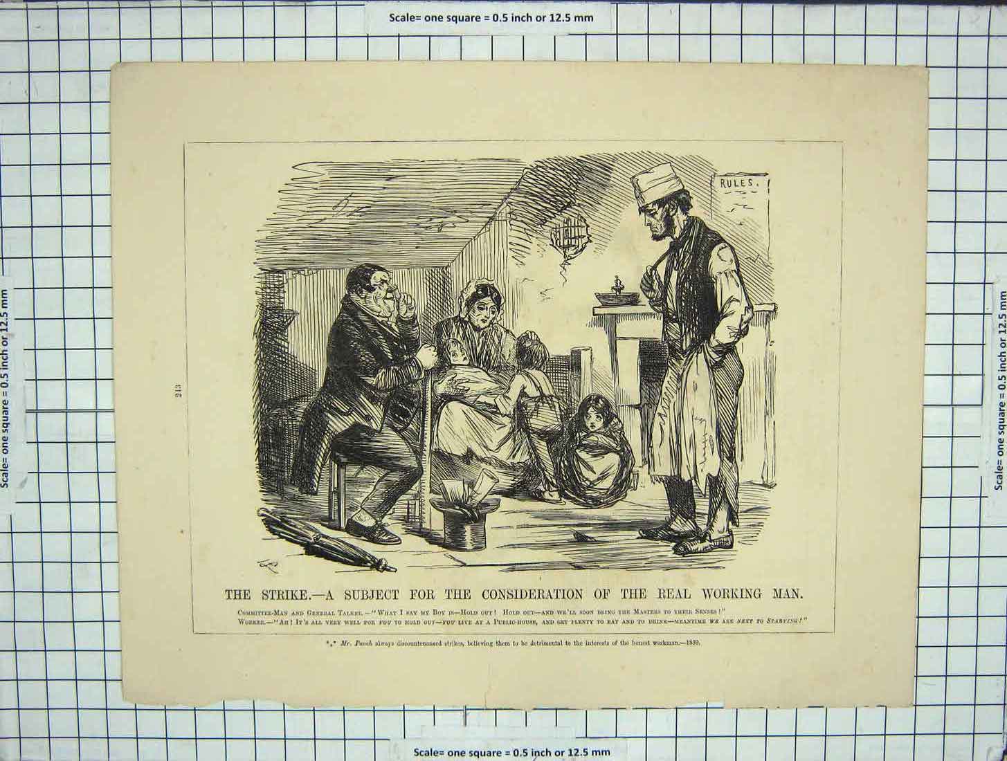 Antique Old Print Strike Working Man 1859 Family Bull Dog Rifle Volunteer 19th
