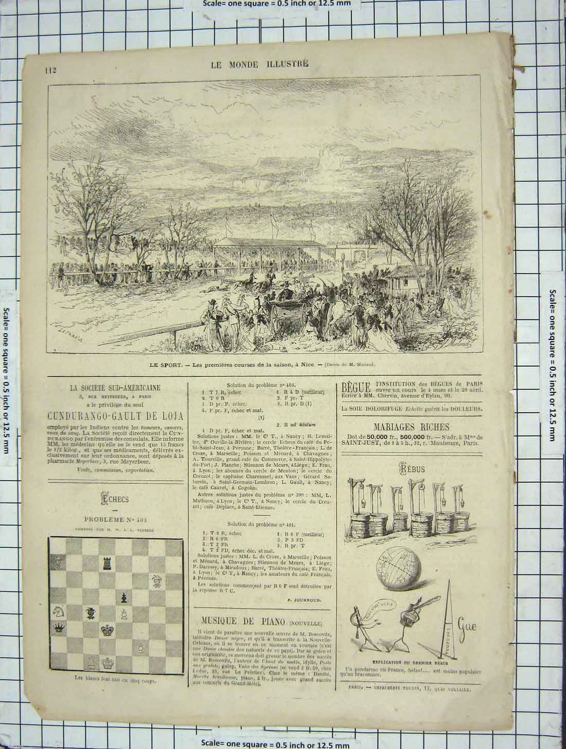 Original Old Antique Print Le Sport Salon Nice Horse Racing Dernier Rebus