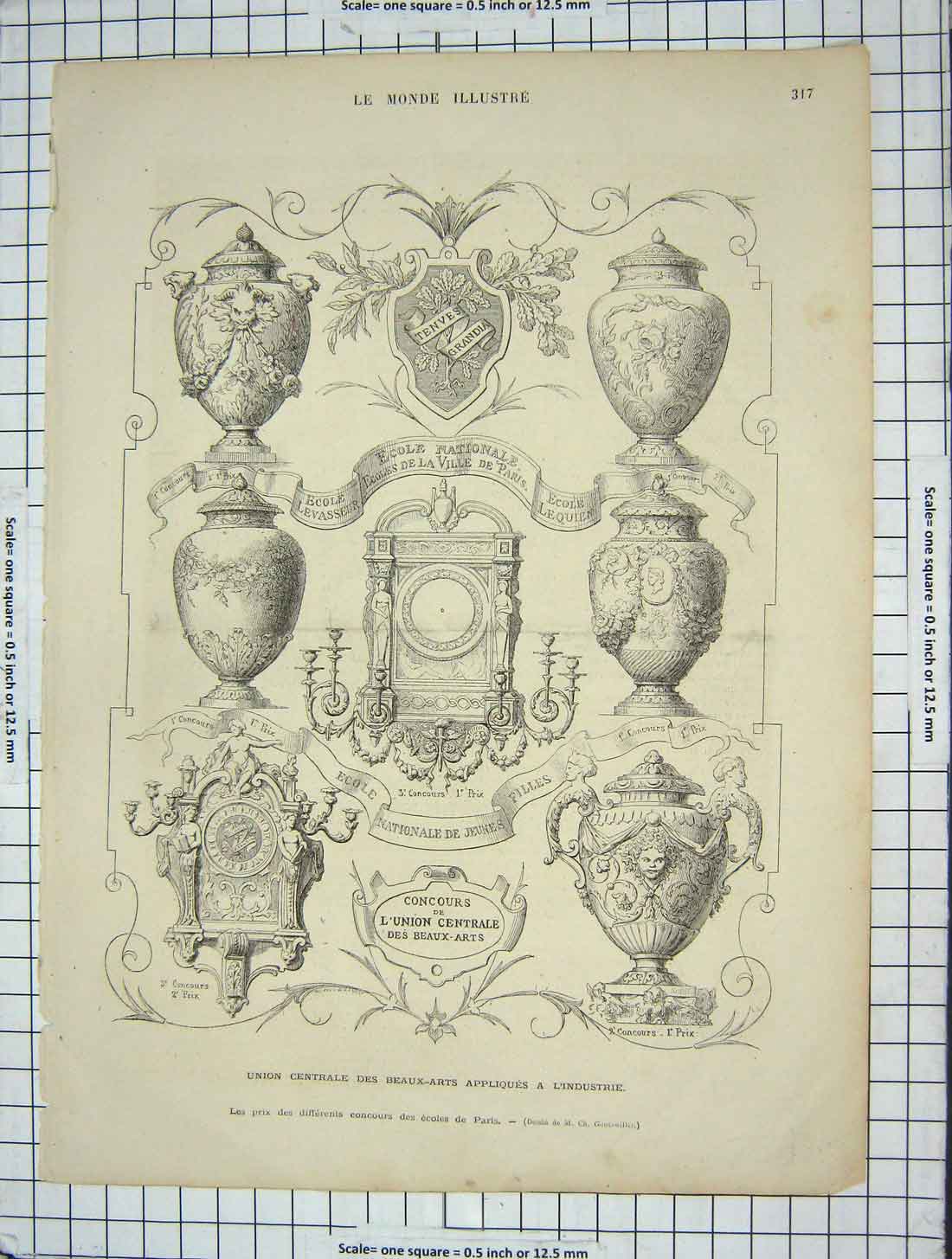Original Old Antique Print Union Centrale Des Beaux-Arts Appliques L'Industrie