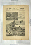 Original Old Antique Print 1894 Africa Madagascar River Boat Transport Village