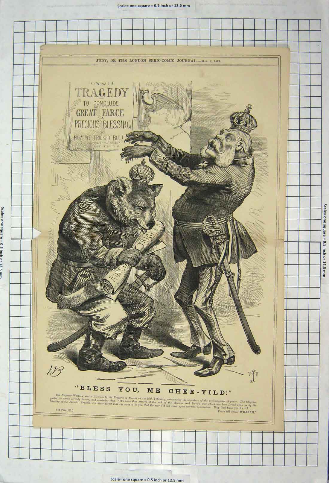 Original Old Antique Print 1871 Bless You Chee-Yild Wolf Mans Costume Comedy