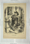 Original Old Antique Print 1870 Serio-Comic Journal Man Door Steps Coat Top-Hat