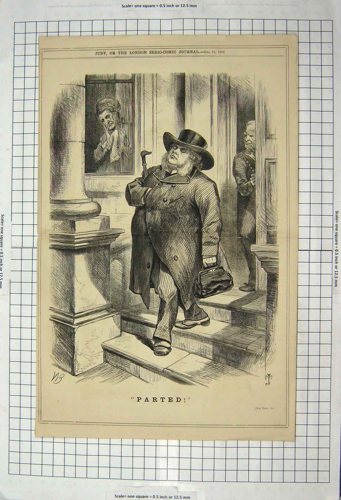 Original Old Antique Print 1870 Serio-Comic Journal Man Door Steps Coat Top-Hat
