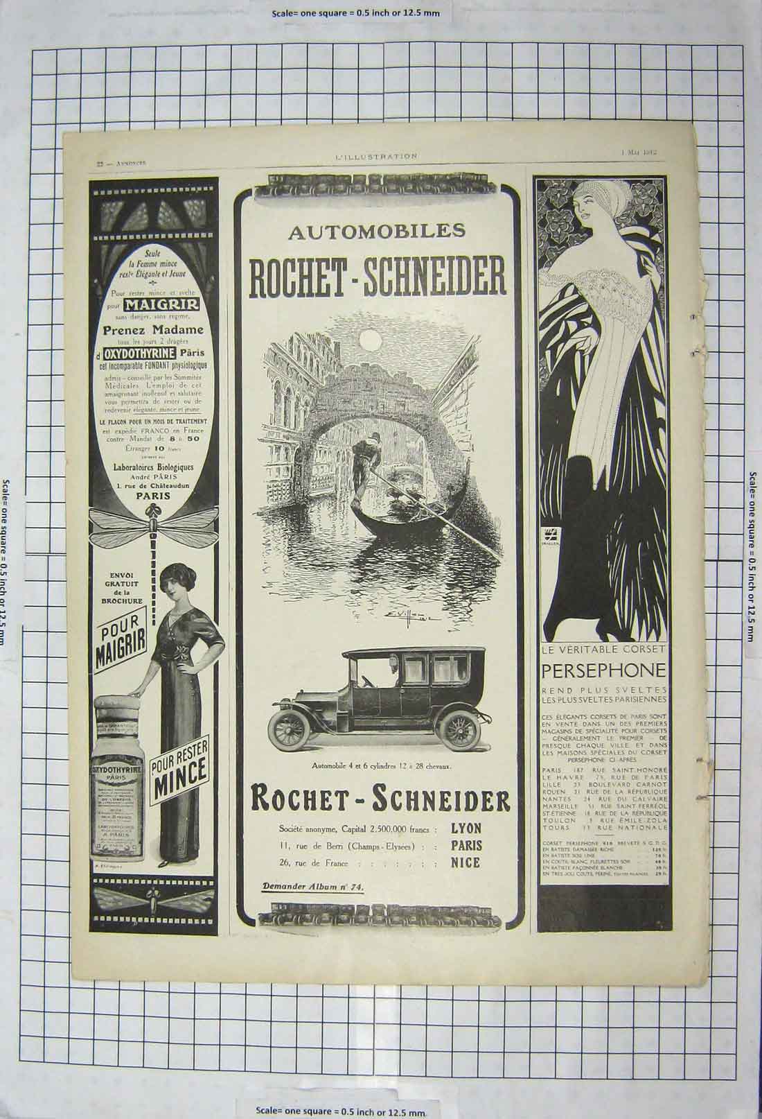 Old Antique Print 1912 Advertisement Rochet-Schneider Motor Car Maigrir 20th