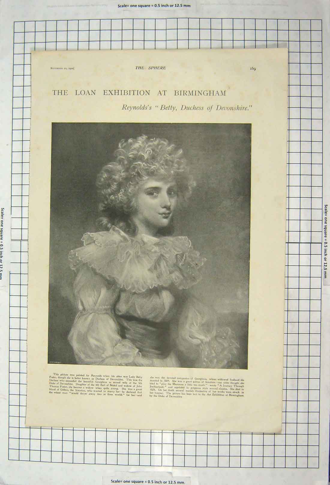 Original Old Antique Print 1900 Loan Birmingham Betty Duchess Devonshire Reyn