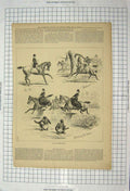 Original Old Antique Print 1879 Indian Paper Chase Horses Jumping Natives 19th