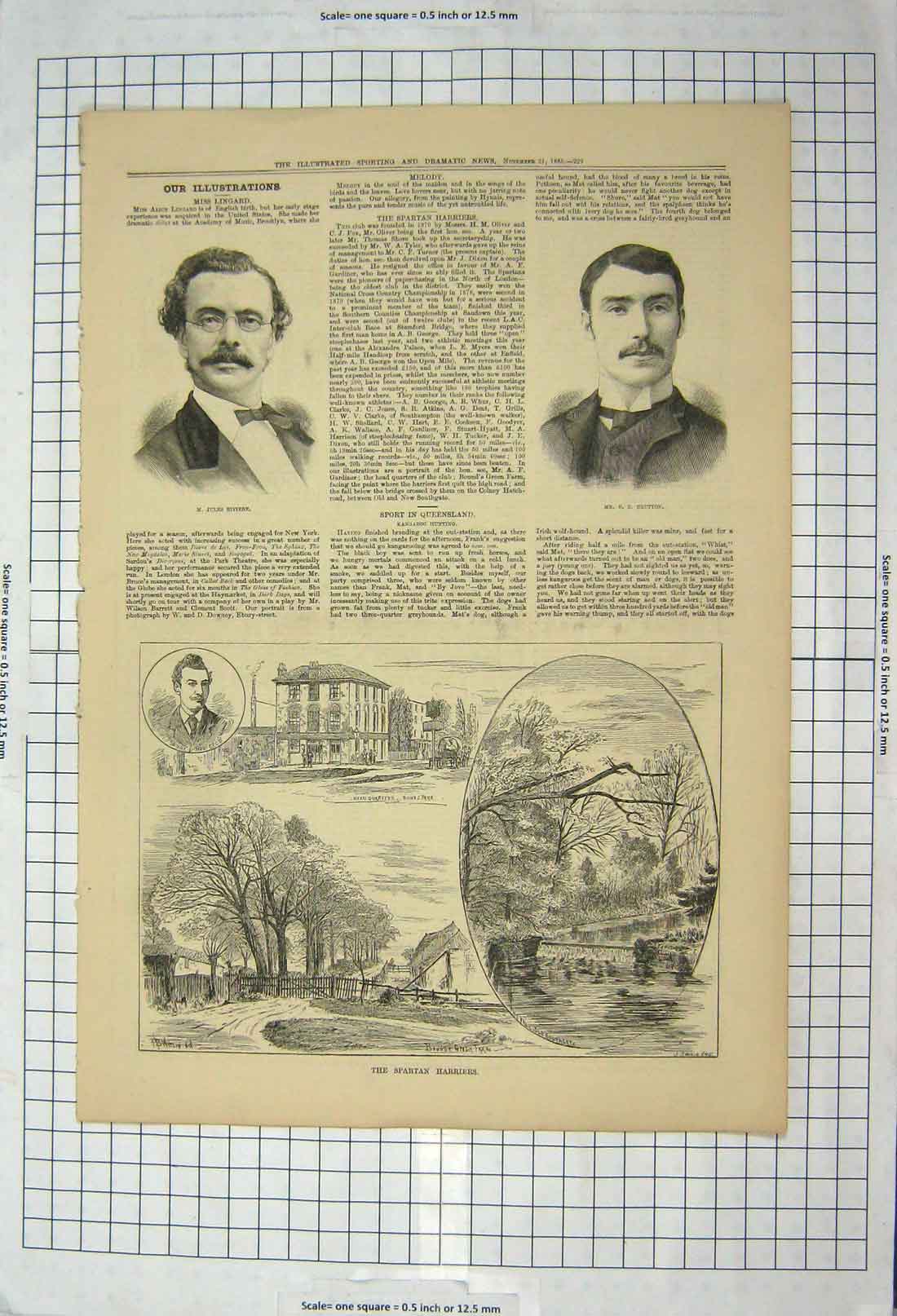 Old Antique Print 1885 Brutton Riviere Spartan Harriers Bowe'S Park River 19th