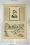 Original Old Antique Print 1886 Joseph Maas Burman Pony Race Sport Horses 19th