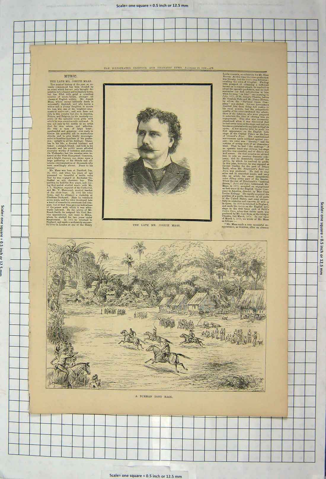 Original Old Antique Print 1886 Joseph Maas Burman Pony Race Sport Horses 19th