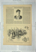 Original Old Antique Print 1886 Portrait George Baitty Students Court Theatre