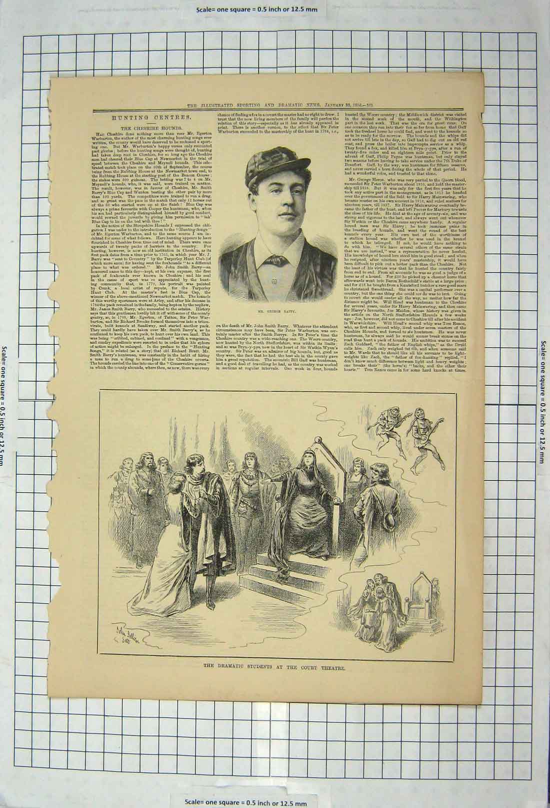 Original Old Antique Print 1886 Portrait George Baitty Students Court Theatre