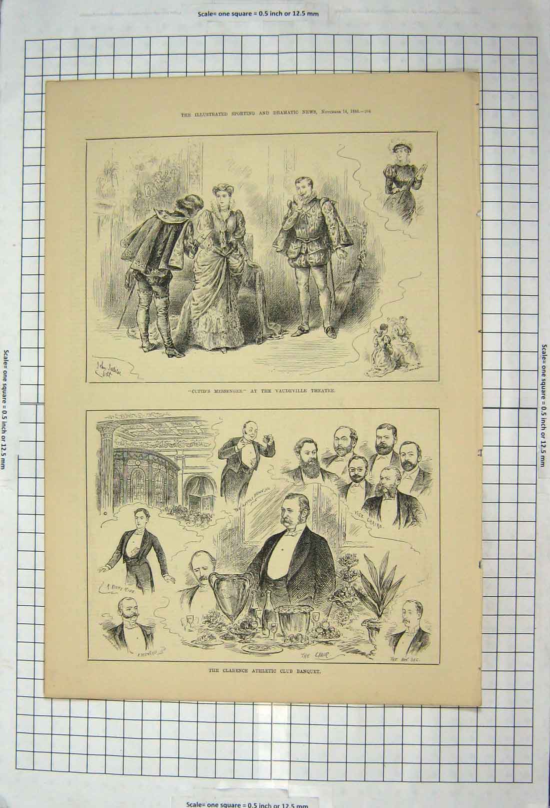 Old Antique Print 1885 Cupid'S Vaudeville Theatre Clarence Athletic Club 19th