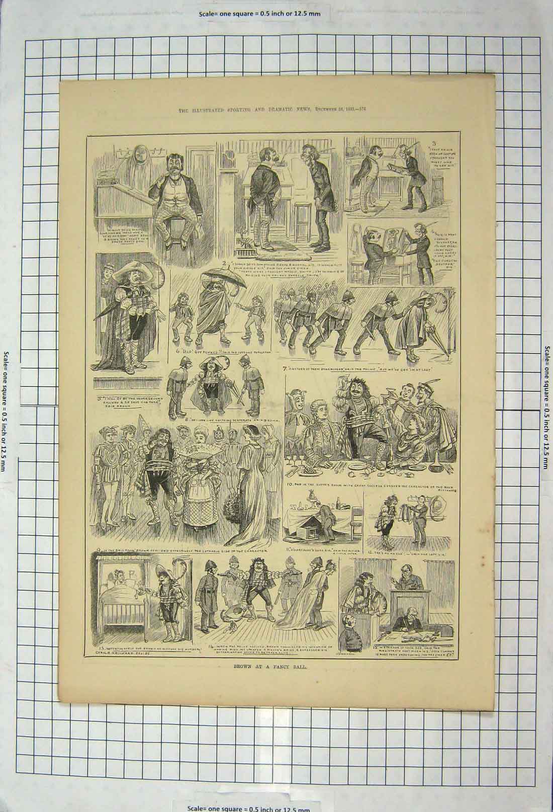 Original Old Antique Print 1885 Brown Fancy Dress Ball Policeman Costumes 19th