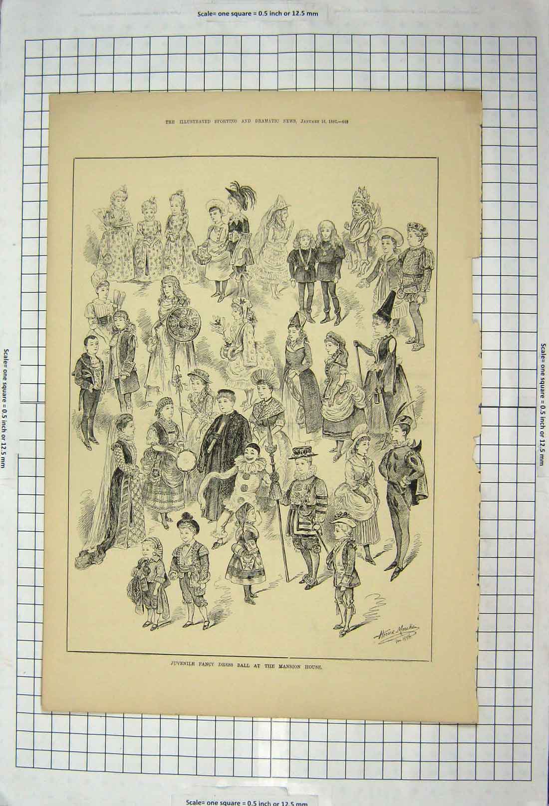 Old Antique Print 1886 Childrens Fancy Dress Ball Mansion House Costumes 19th