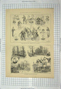 Original Old Antique Print 1886 Hampton Court Hare Hounds Dublin Theatricals